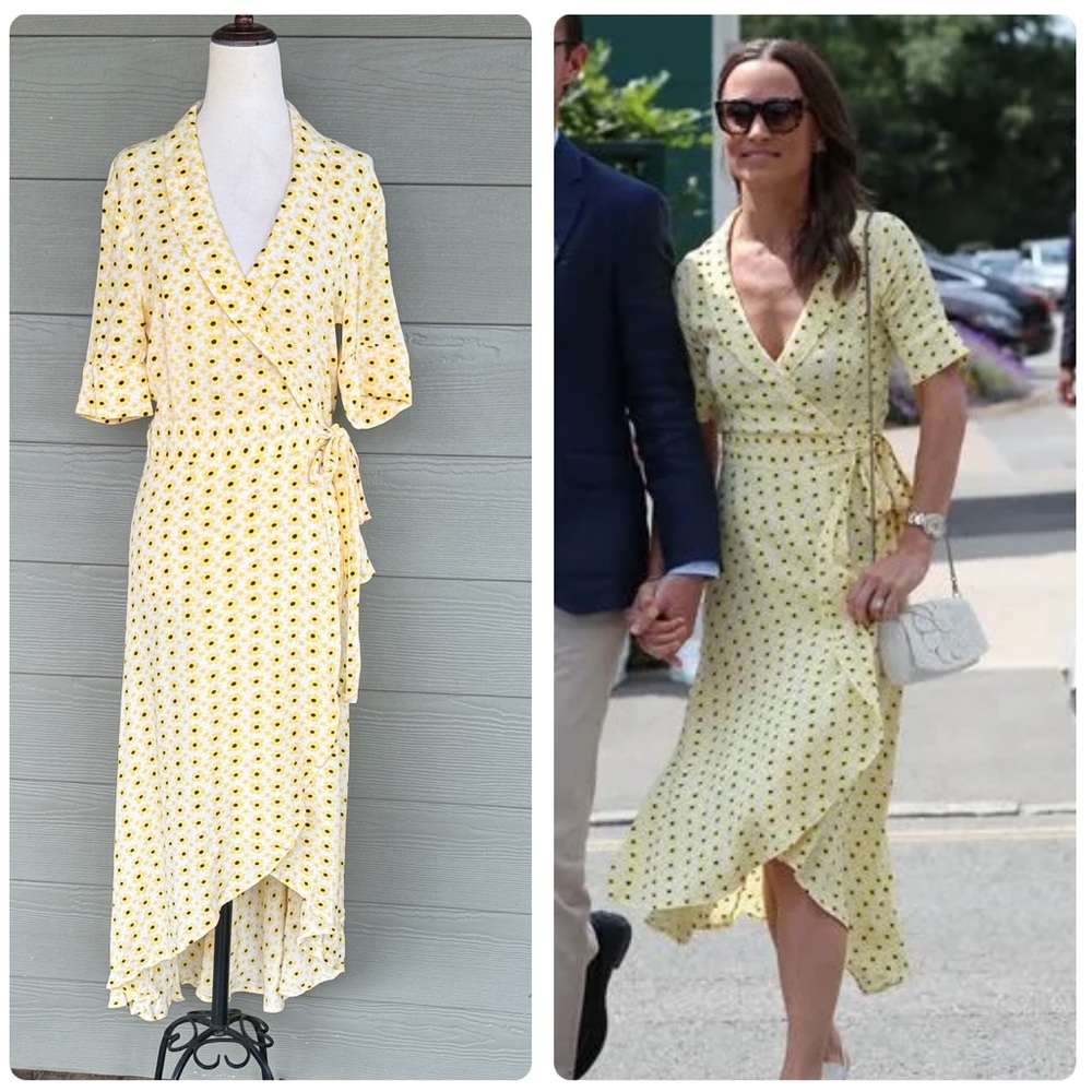Ganni Floral Short Sleeve Wrap Dress - Picture 1 of 11